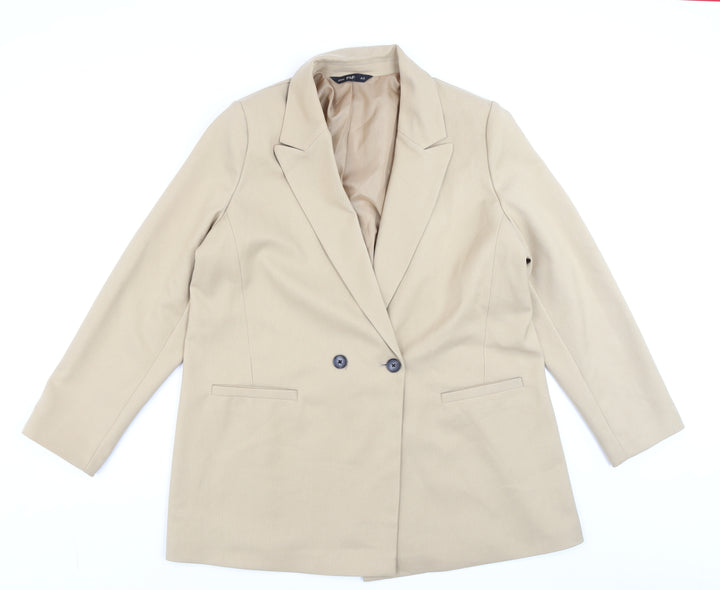 F&F Women Beige Double-Breasted Blazer UK 16 Classic Fit