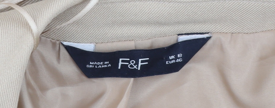 F&F Women Beige Double-Breasted Blazer UK 16 Classic Fit