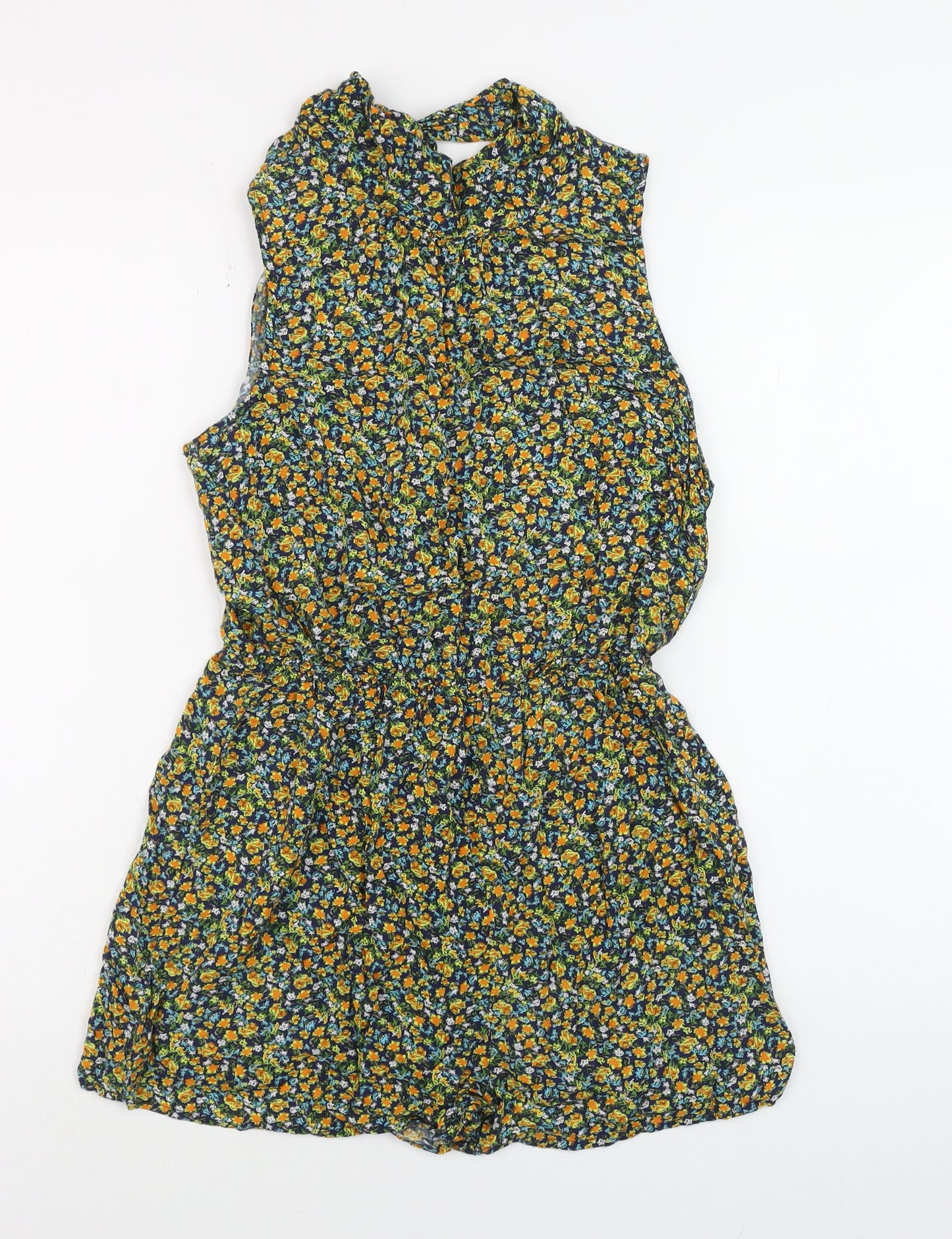 Forever 21 Womens Navy Floral Sleeveless Playsuit Size M Rayon Summer Romper
