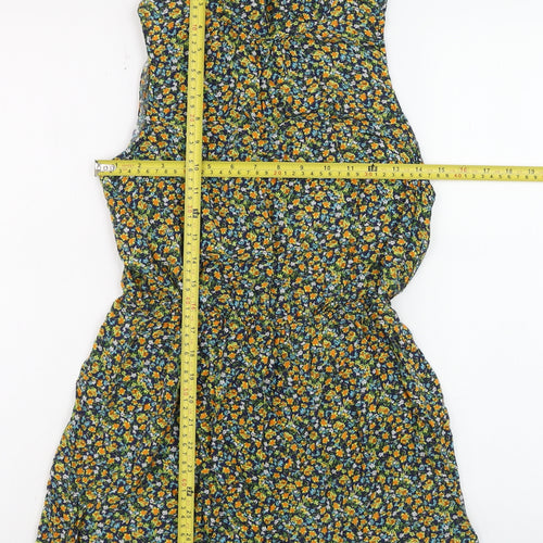Forever 21 Womens Navy Floral Sleeveless Playsuit Size M Rayon Summer Romper
