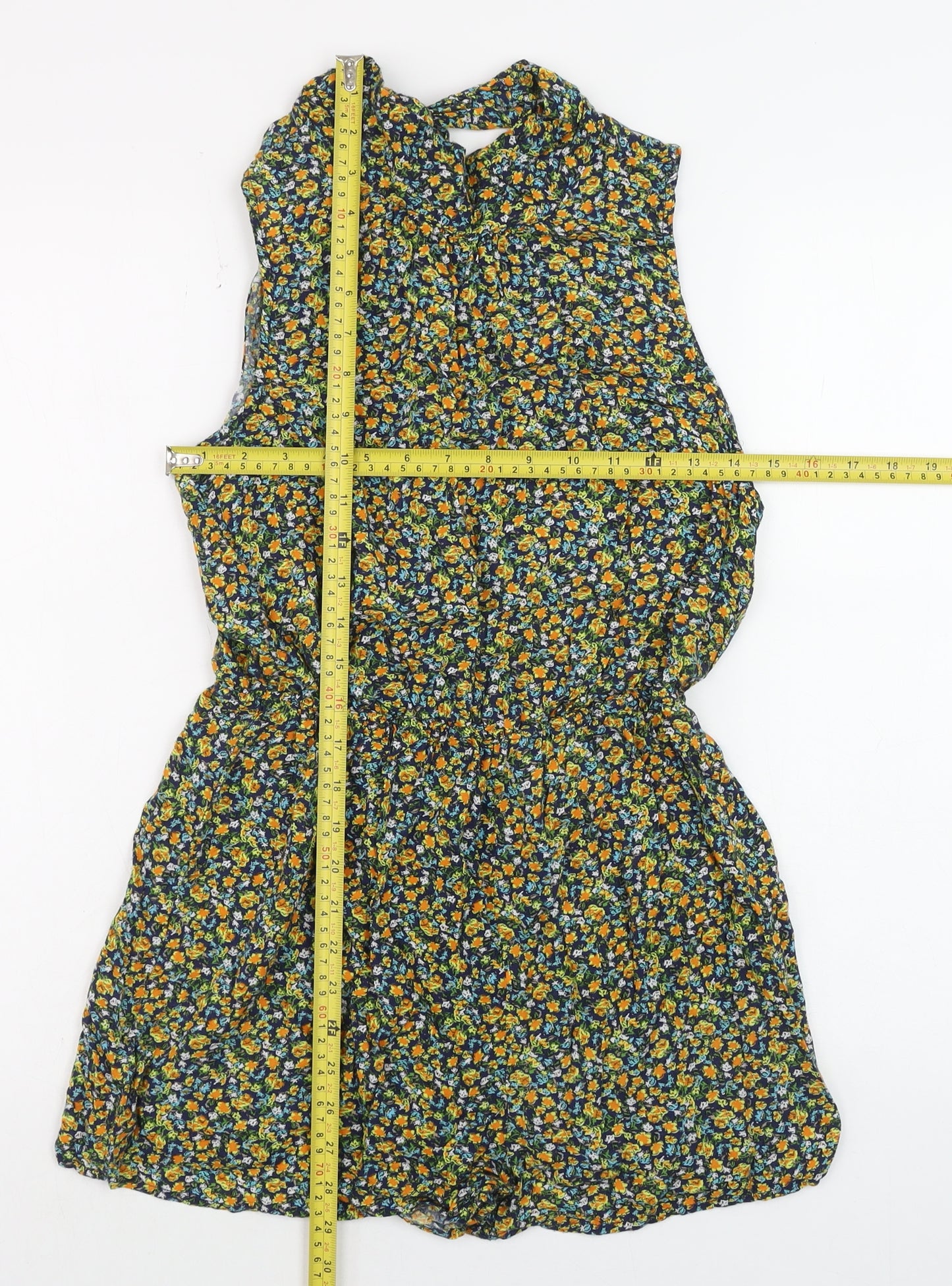 Forever 21 Womens Navy Floral Sleeveless Playsuit Size M Rayon Summer Romper