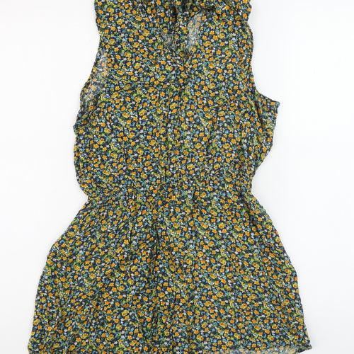 Forever 21 Womens Navy Floral Sleeveless Playsuit Size M Rayon Summer Romper