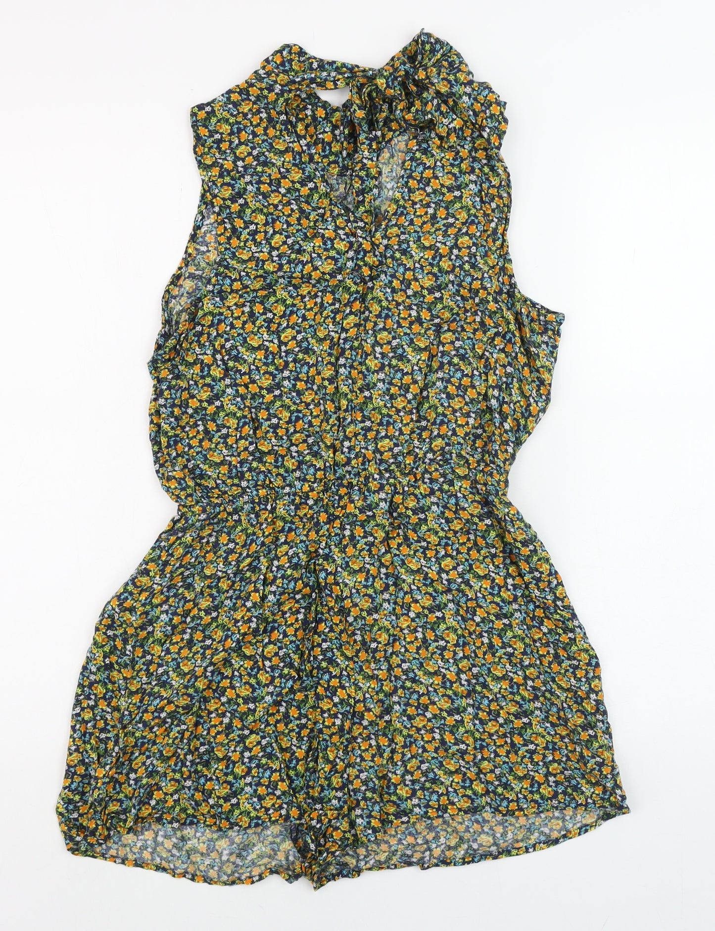 Forever 21 Womens Navy Floral Sleeveless Playsuit Size M Rayon Summer Romper