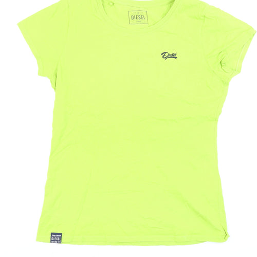Diesel Women's Green Large Basic Crew Neck Cotton T-Shirt