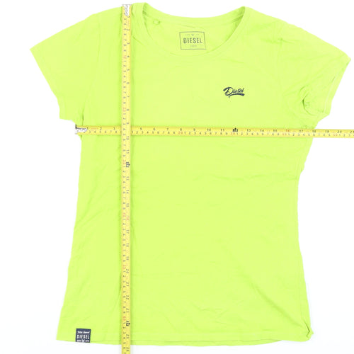 Diesel Women's Green Large Basic Crew Neck Cotton T-Shirt
