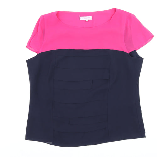 Marks and Spencer Per Una Pink and Navy Colourblock Short Sleeve Tunic Blouse Size 14