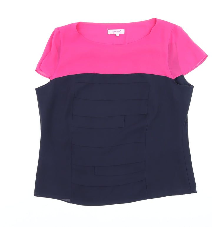 Marks and Spencer Per Una Pink and Navy Colourblock Short Sleeve Tunic Blouse Size 14