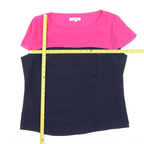 Marks and Spencer Per Una Pink and Navy Colourblock Short Sleeve Tunic Blouse Size 14