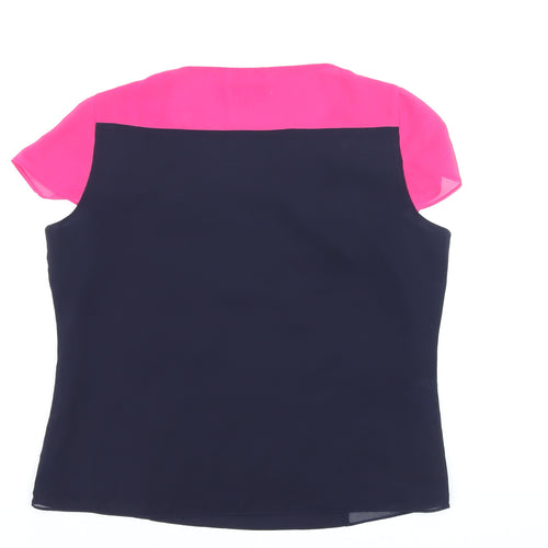 Marks and Spencer Per Una Pink and Navy Colourblock Short Sleeve Tunic Blouse Size 14