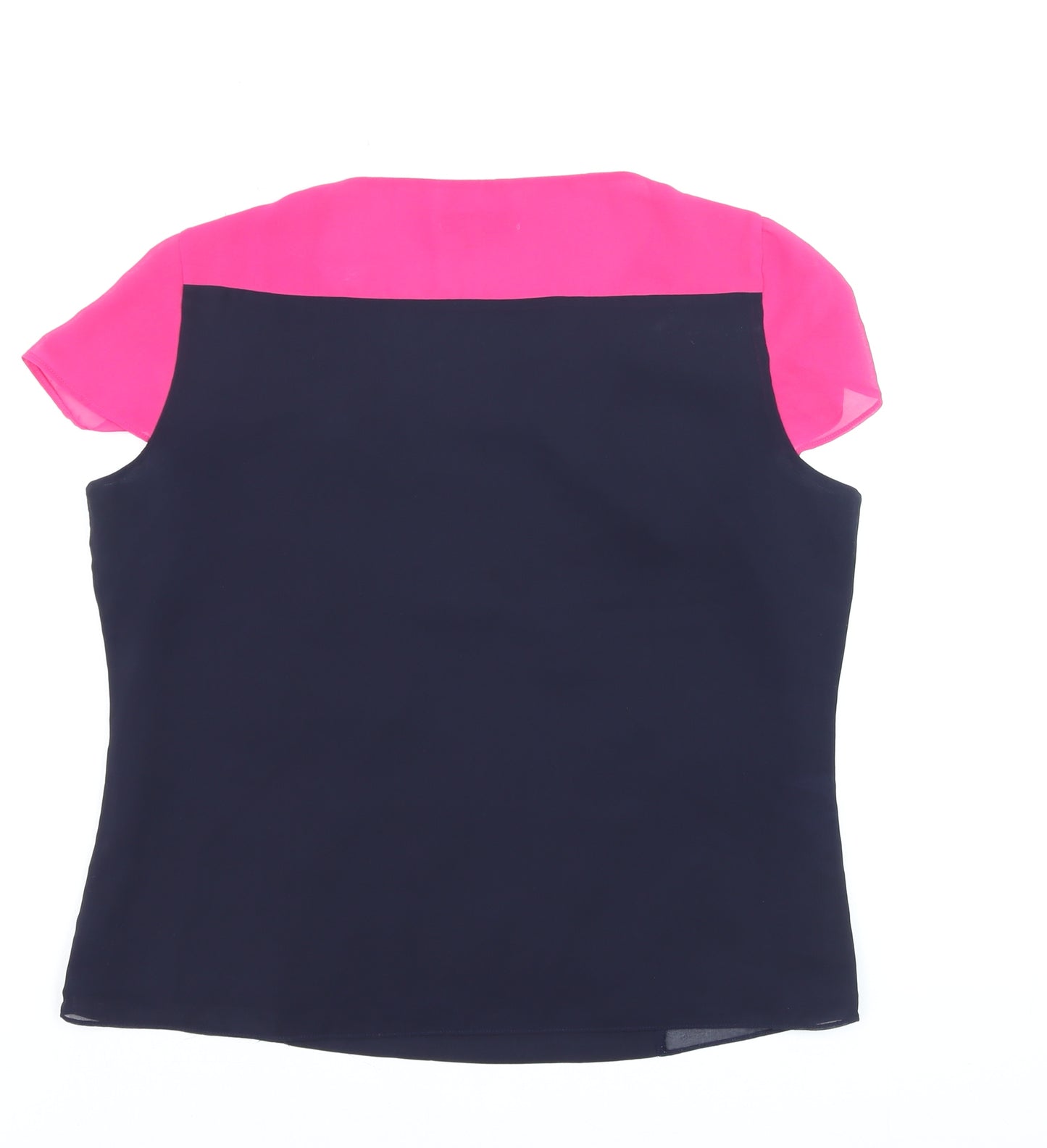 Marks and Spencer Per Una Pink and Navy Colourblock Short Sleeve Tunic Blouse Size 14