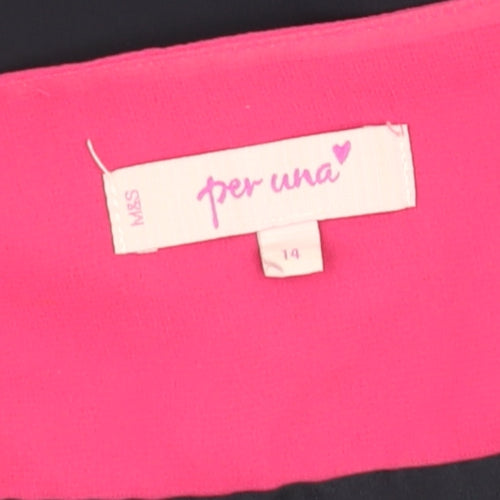 Marks and Spencer Per Una Pink and Navy Colourblock Short Sleeve Tunic Blouse Size 14