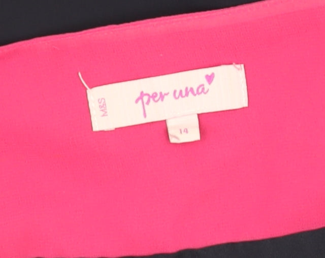 Marks and Spencer Per Una Pink and Navy Colourblock Short Sleeve Tunic Blouse Size 14