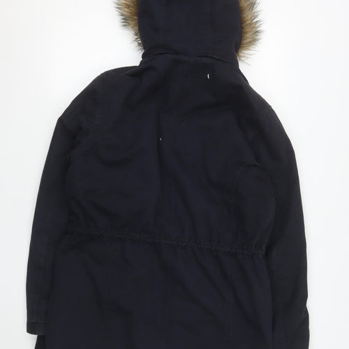 River Island Men's Black Parka Coat S Faux Fur Hooded Winter Jacket