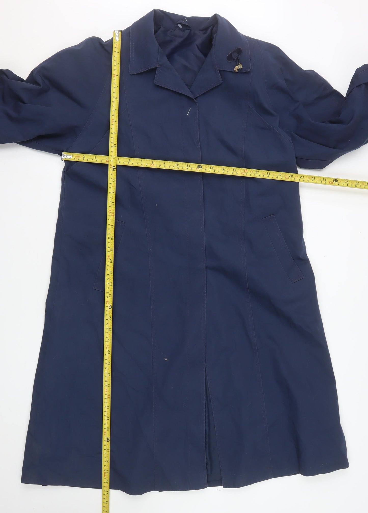 Jan Robert Women's Blue Long Trench Coat UK 14 Classic Collared Style