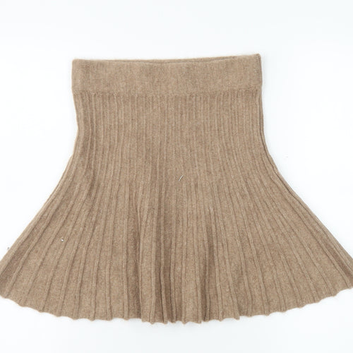 River Island Women Beige Pleated Knit Short Skirt S