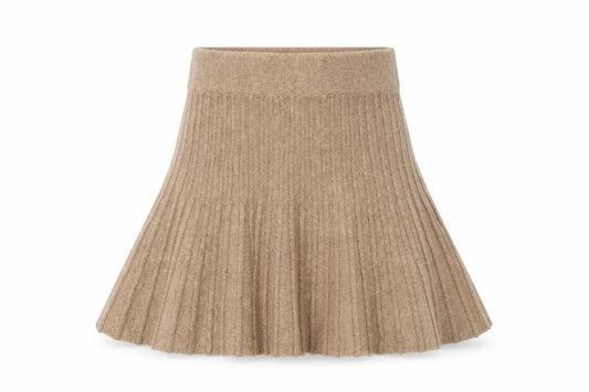 Front view of River Island Women Beige Pleated Knit Short Skirt S