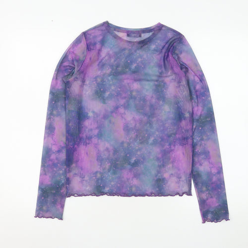 Primark Girls Purple Sheer Galaxy Long Sleeve Mesh T-Shirt 12-13 Years