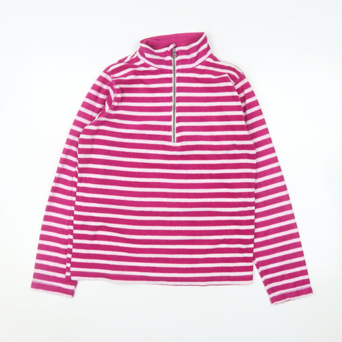 GAP Women Pink Striped 1/2 Zip Pullover Fleece Sweatshirt M