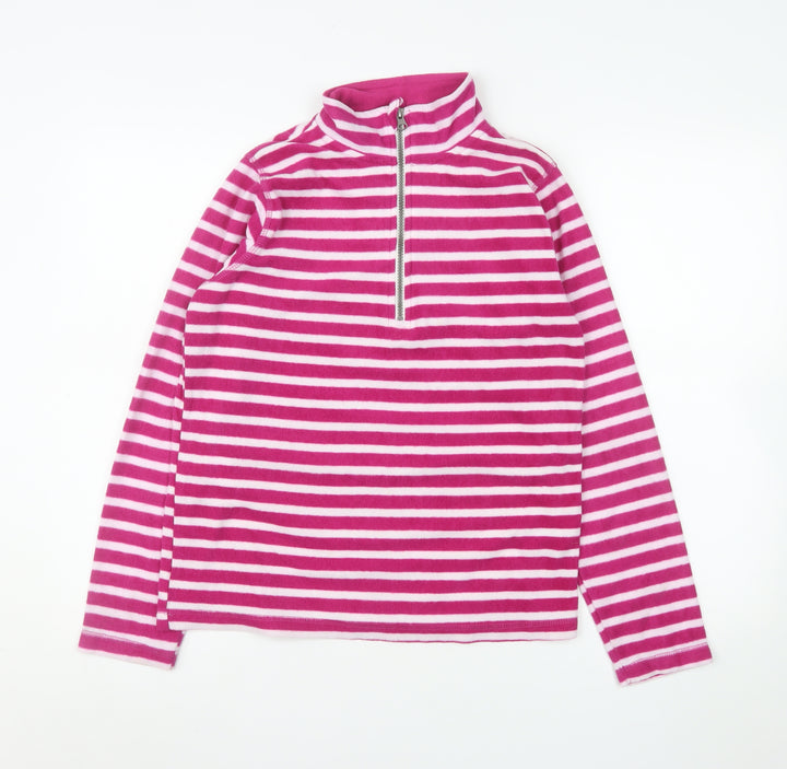 GAP Women Pink Striped 1/2 Zip Pullover Fleece Sweatshirt M