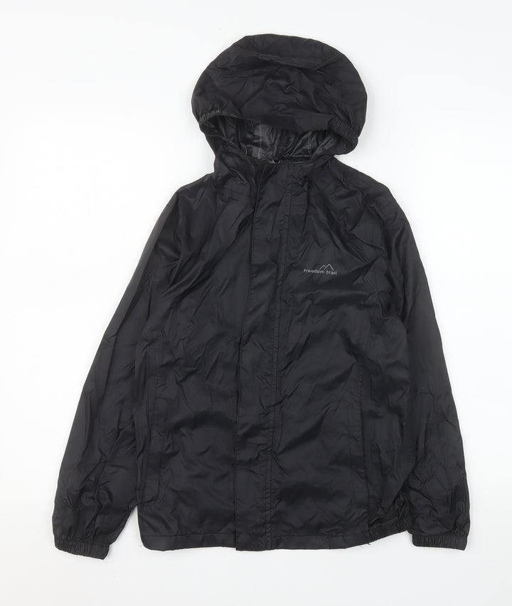 Freedom Trail Girls Black Hooded Rain Coat 9-10 Years Water Resistant Jacket