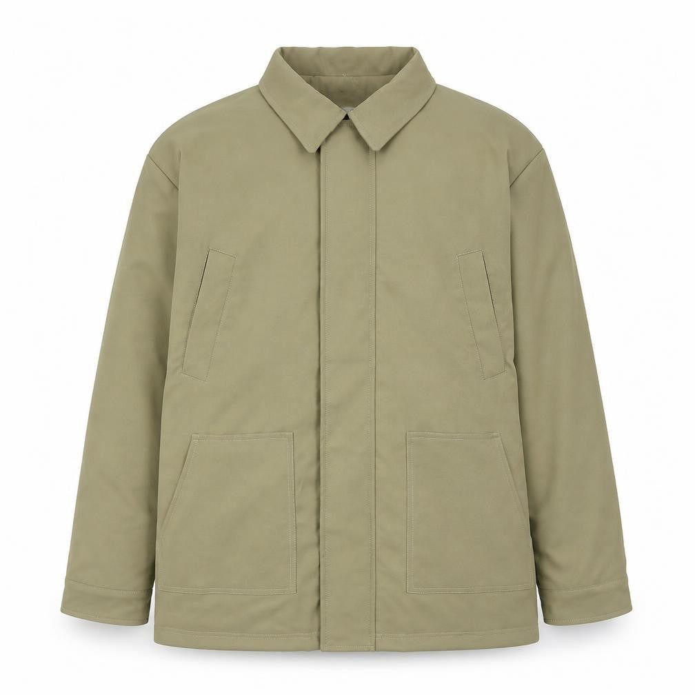 Front view of Halara Men's Beige L Basic Jacket Collared Softshell Mid-Length