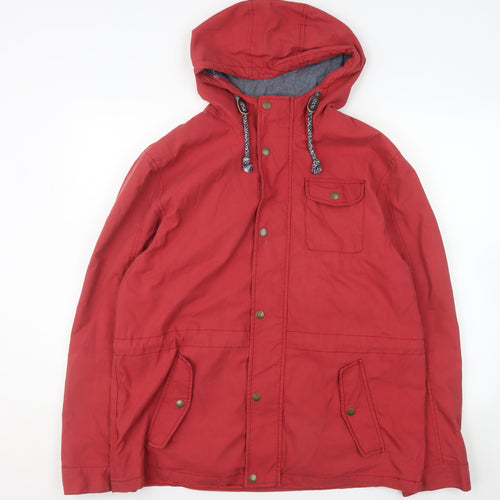 Jasper Conran Mens Red Hooded Parka Jacket L Cotton Nylon Casual