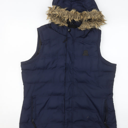 TOG24 Women's Blue Faux Fur Hooded Puffer Gilet Size 16