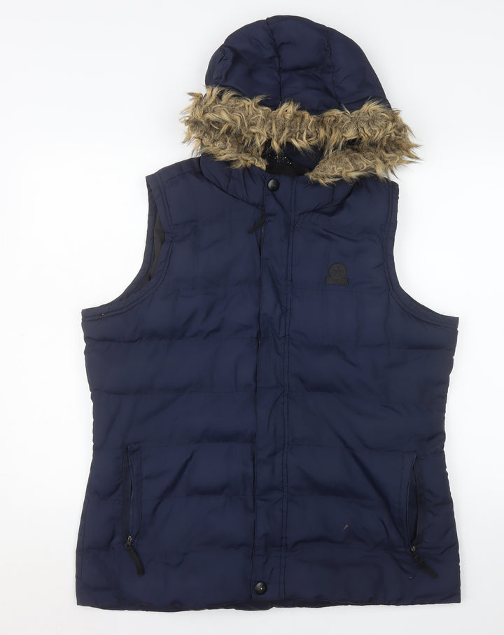 TOG24 Women's Blue Faux Fur Hooded Puffer Gilet Size 16
