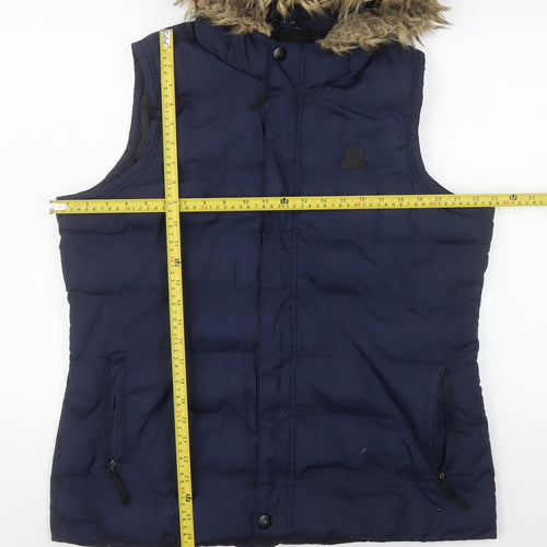 TOG24 Women's Blue Faux Fur Hooded Puffer Gilet Size 16