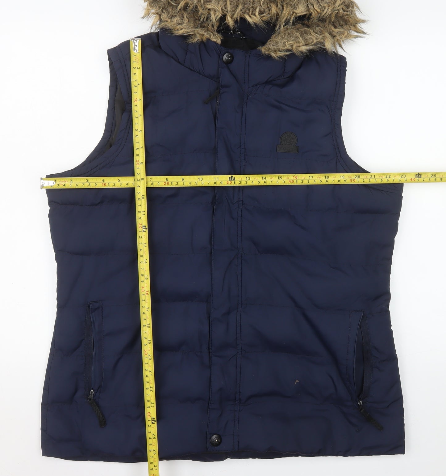 TOG24 Women's Blue Faux Fur Hooded Puffer Gilet Size 16