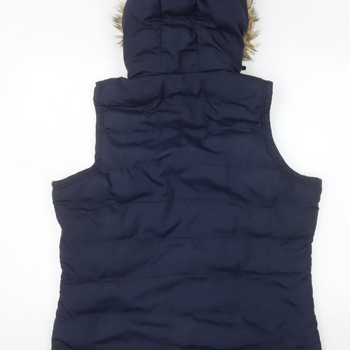 TOG24 Women's Blue Faux Fur Hooded Puffer Gilet Size 16