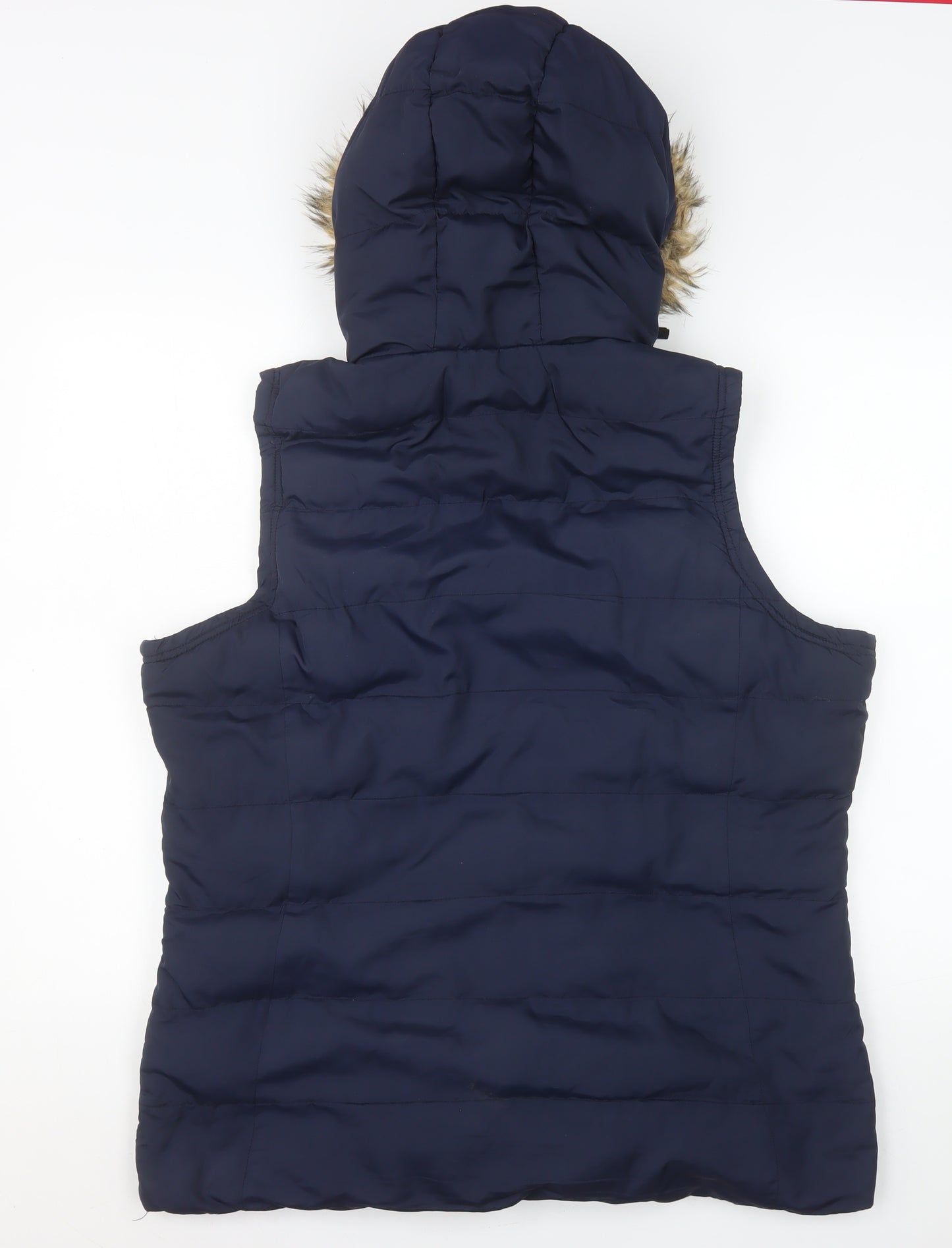 TOG24 Women's Blue Faux Fur Hooded Puffer Gilet Size 16
