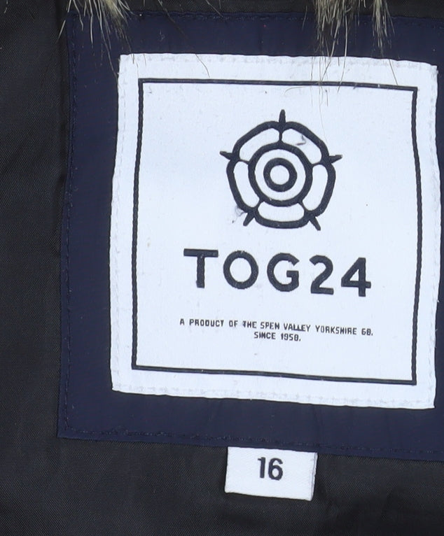 TOG24 Women's Blue Faux Fur Hooded Puffer Gilet Size 16