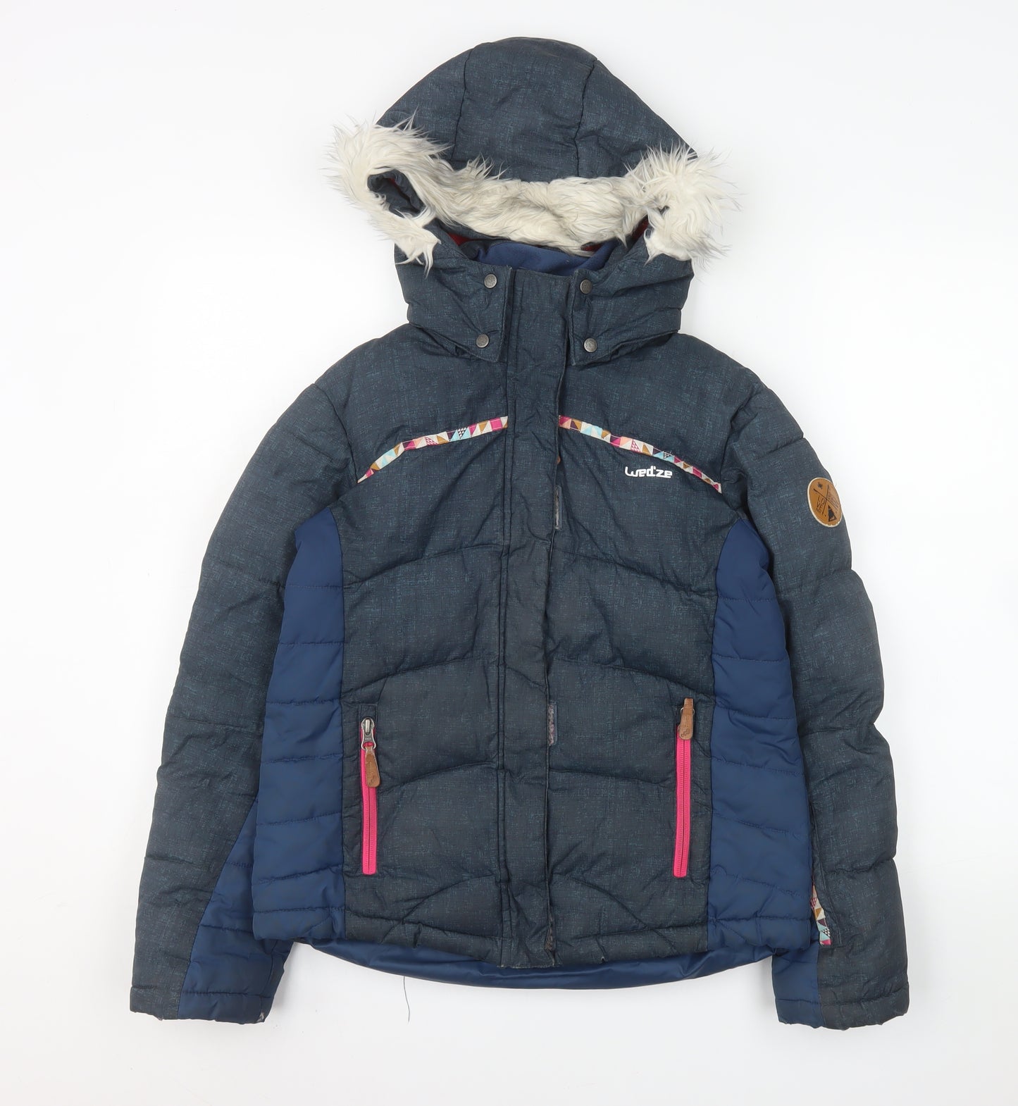 Wedze Girls Blue Hooded Puffer Ski Jacket 12 Years Winter Insulated Coat