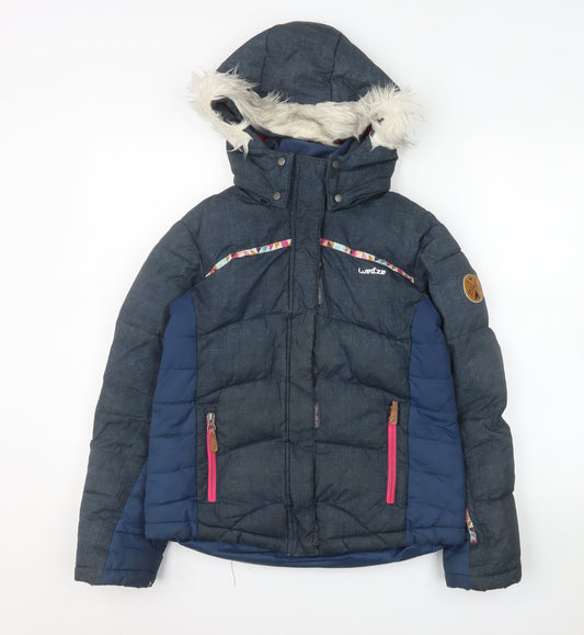 Wedze Girls Blue Hooded Puffer Ski Jacket 12 Years Winter Insulated Coat
