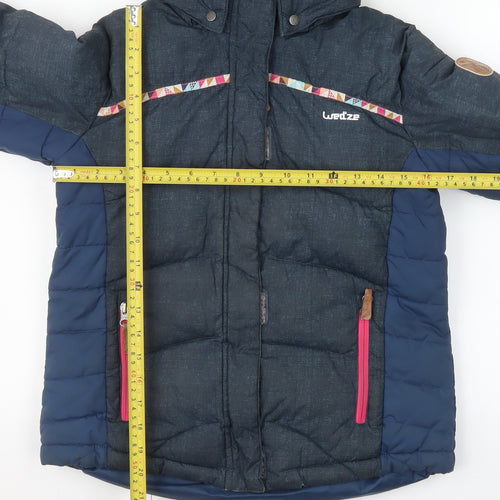 Wedze Girls Blue Hooded Puffer Ski Jacket 12 Years Winter Insulated Coat