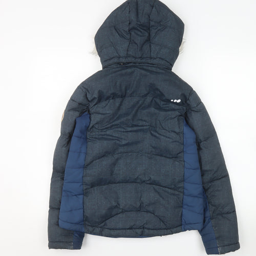 Wedze Girls Blue Hooded Puffer Ski Jacket 12 Years Winter Insulated Coat