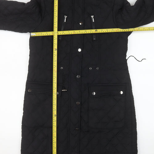 Tu Women’s Black Quilted Long Coat Size 10 Lined Zip Pockets