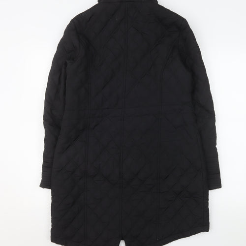 Tu Women’s Black Quilted Long Coat Size 10 Lined Zip Pockets