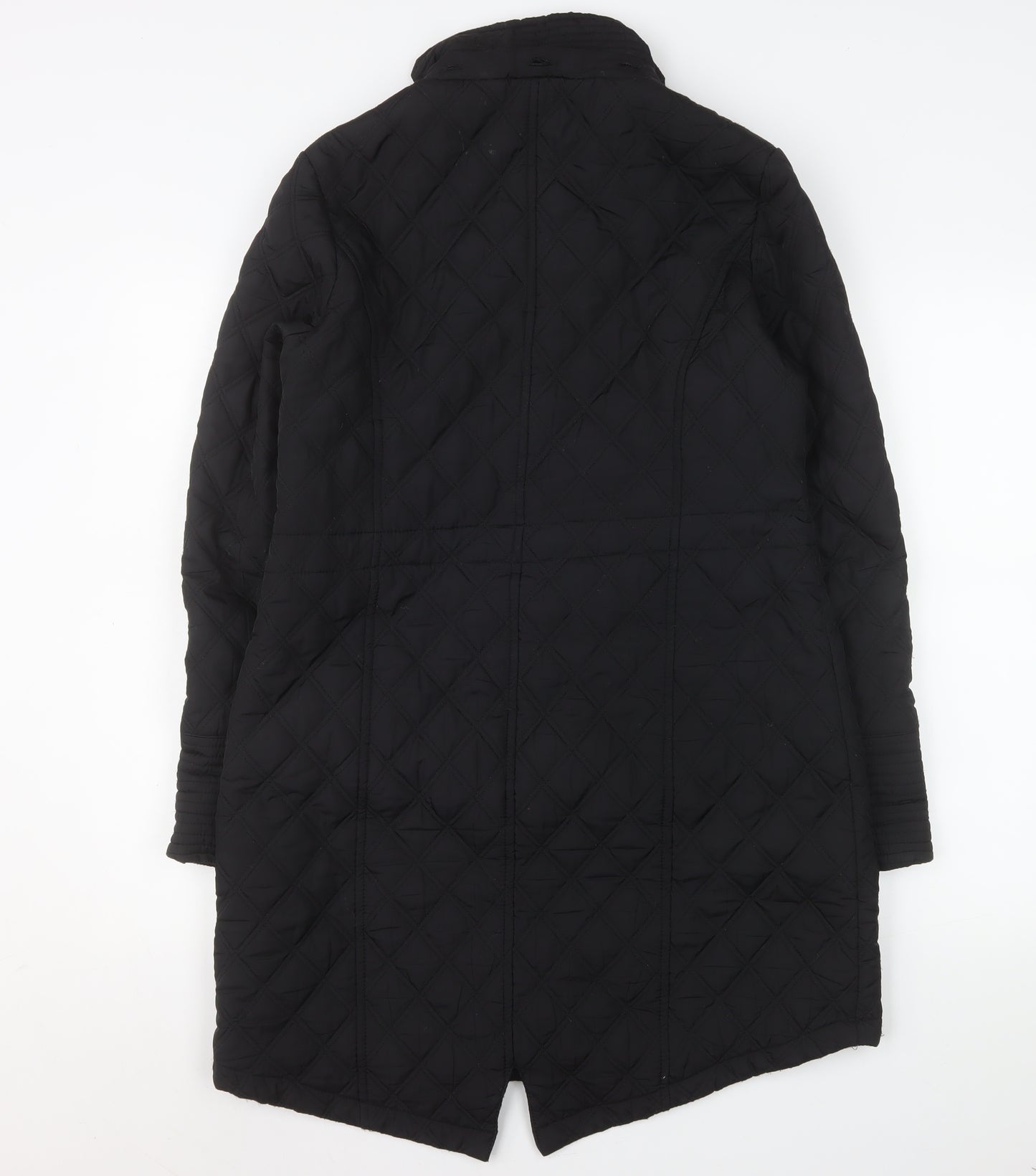 Tu Women’s Black Quilted Long Coat Size 10 Lined Zip Pockets