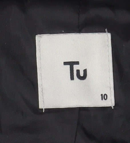 Tu Women’s Black Quilted Long Coat Size 10 Lined Zip Pockets