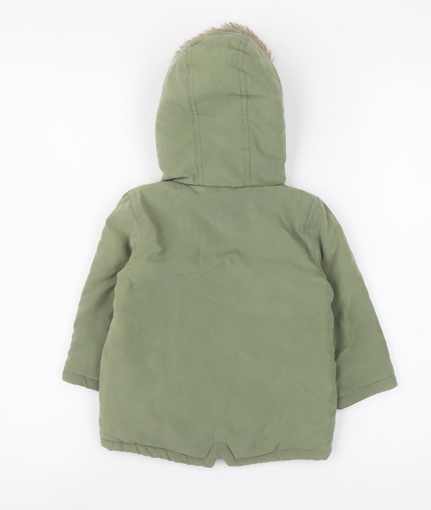 George Unisex Baby Green Hooded Parka Coat 12-18 Months Faux Fur Lined Winter Jacket