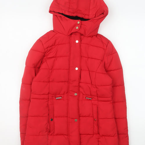 George Girls Red Hooded Puffer Jacket 11-12 Years Winter Coat