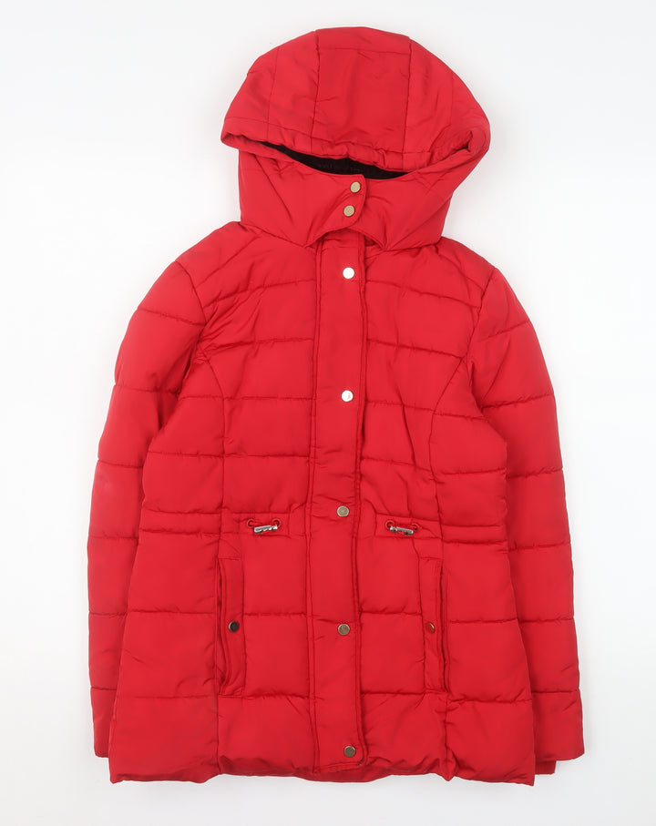 George Girls Red Hooded Puffer Jacket 11-12 Years Winter Coat