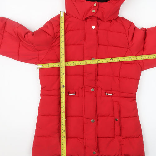 George Girls Red Hooded Puffer Jacket 11-12 Years Winter Coat
