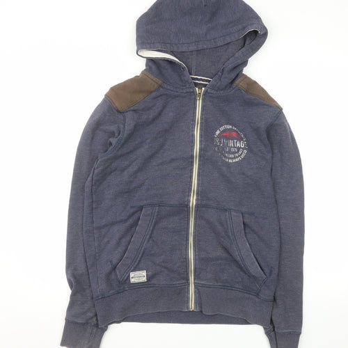 Jack & Jones Men's Blue Cotton Vintage Full Zip Hooded Jacket Size M