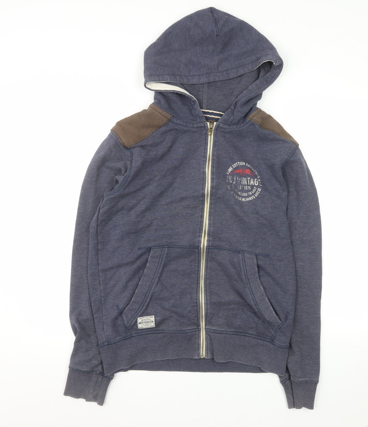 Jack & Jones Men's Blue Cotton Vintage Full Zip Hooded Jacket Size M