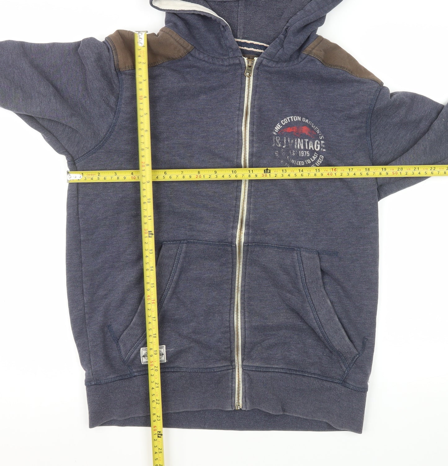 Jack & Jones Men's Blue Cotton Vintage Full Zip Hooded Jacket Size M