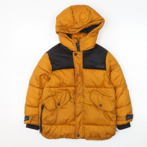 Zara Boys Yellow & Black Hooded Puffer Jacket 7 Years