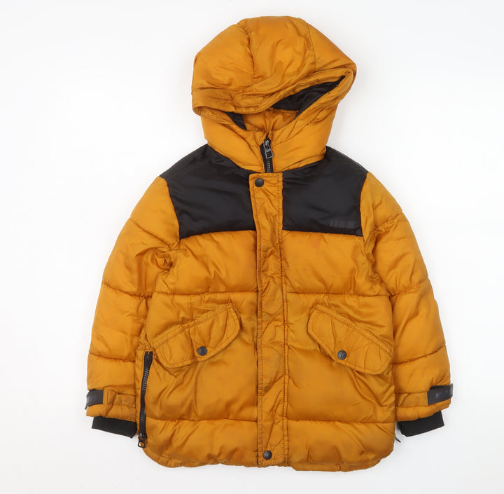Zara Boys Yellow & Black Hooded Puffer Jacket 7 Years